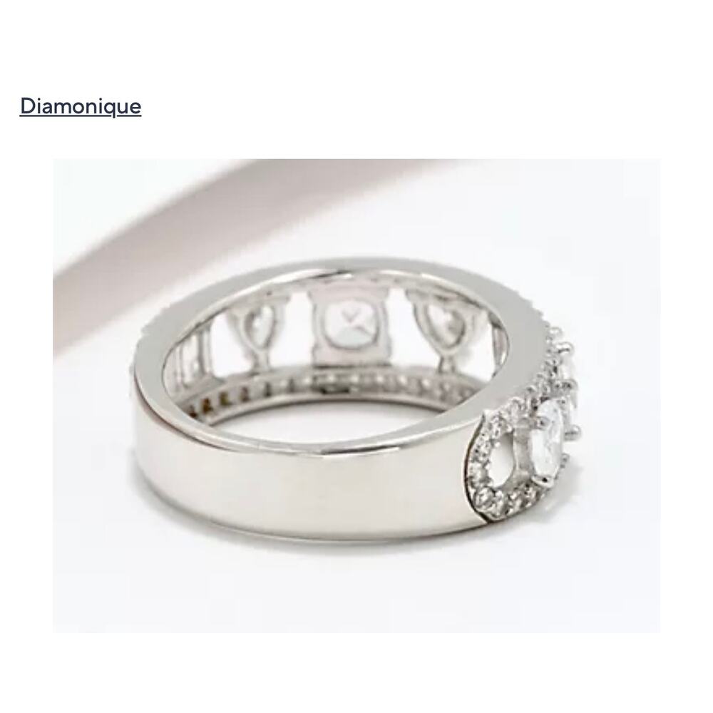 Diamonique Fancy Cut Band Ring, Sterling Silver Sz 5 - Picture 2 of 8